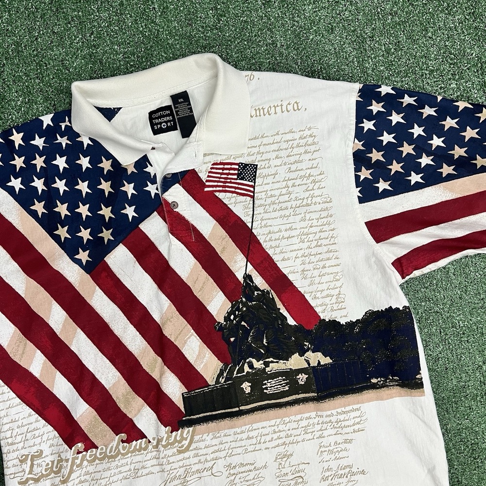 Cotton Traders Sport Flag Polo Mens 2XL Declaration of Independence Patriotic